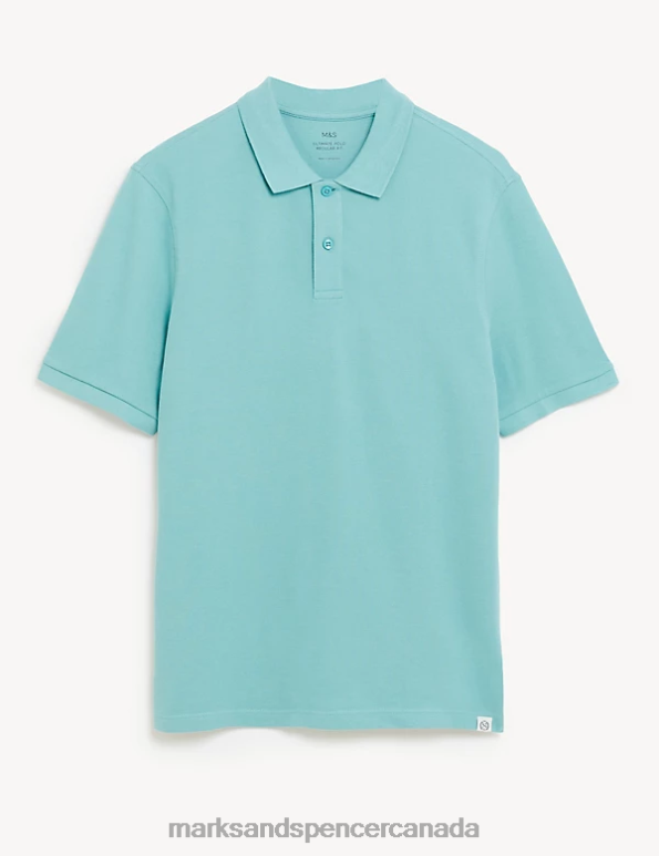 Men Dusted Aqua Clothing Marks & Spencer Pure Cotton Pique Polo Shirt 20VTD195 - Marks and Spencer Canada locations