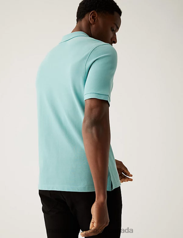 Men Dusted Aqua Clothing Marks & Spencer Pure Cotton Pique Polo Shirt 20VTD195 - Marks and Spencer Canada locations
