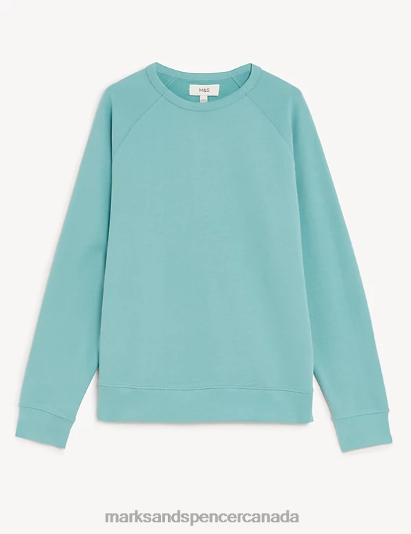 Marks and Spencer sale - Men Dusted Aqua Clothing Marks & Spencer Pure Cotton Raglan Crew Neck Sweatshirt 20VTD7533