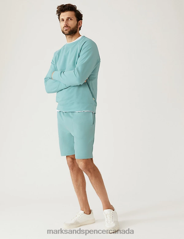 Marks and Spencer sale - Men Dusted Aqua Clothing Marks & Spencer Pure Cotton Raglan Crew Neck Sweatshirt 20VTD7533