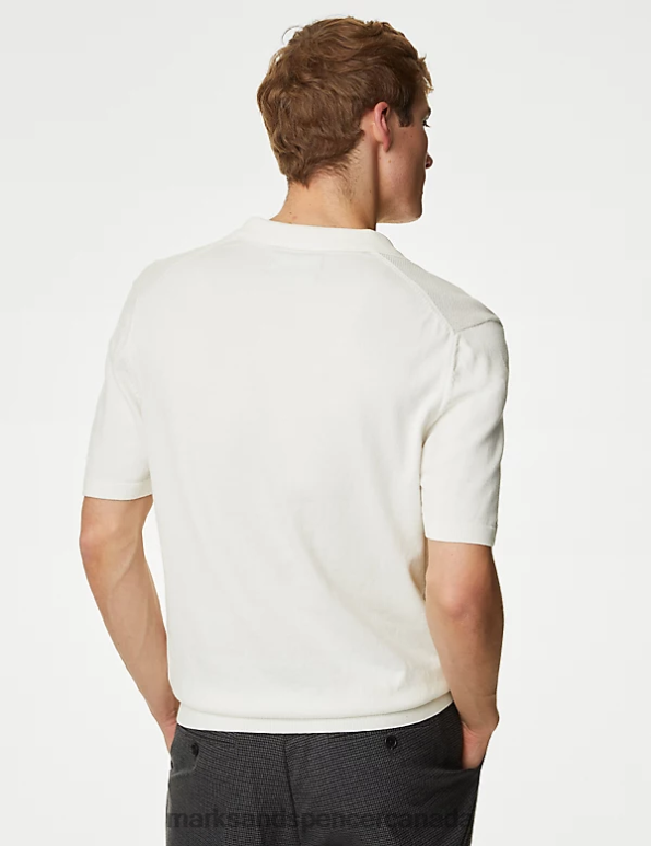 Marks and Spencer Canada - Men Ecru Clothing Marks & Spencer Cotton Rich Open Collar Knitted Polo Shirt 20VTD6920
