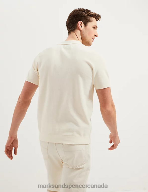 Men Ecru Clothing Marks & Spencer Cotton Rich Short Sleeve Knitted Polo Shirt 20VTD6388 - Marks and Spencer Canada locations
