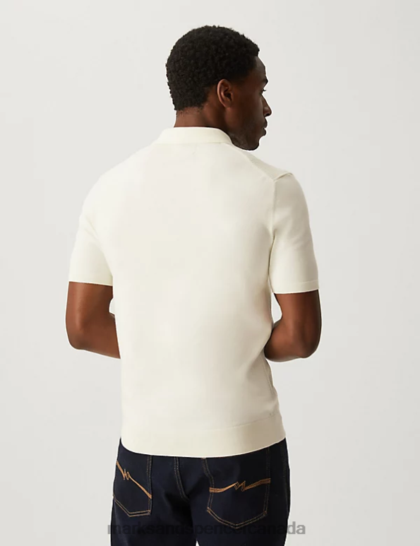 Marks and Spencer Canada - Men Ecru Clothing Marks & Spencer Cotton Rich Textured Knitted Polo Shirt 20VTD5898