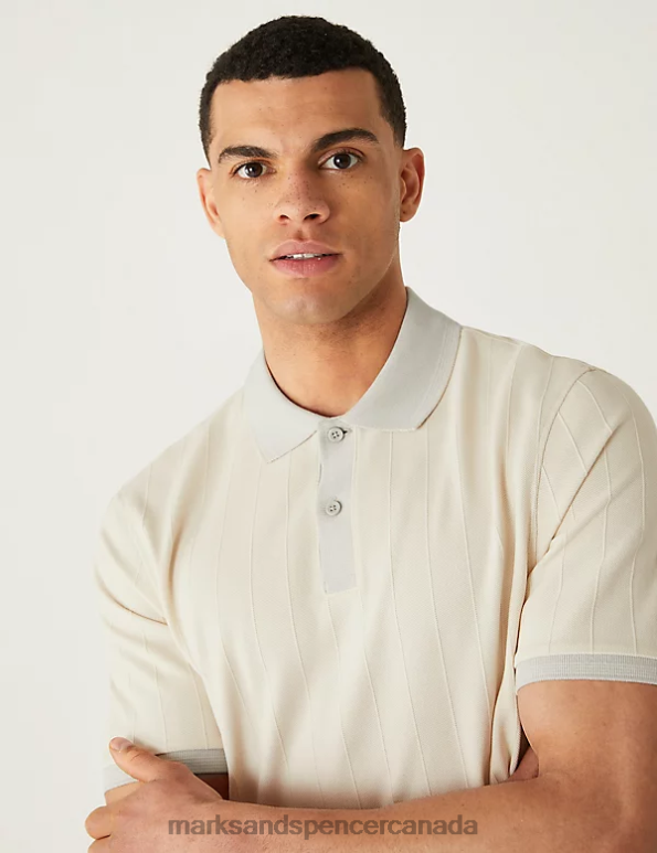 Marks and Spencer sale - Men Ecru Clothing Marks & Spencer Cotton Rich Textured Polo Shirt 20VTD5391