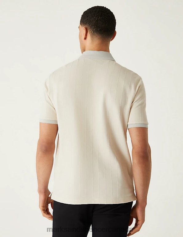 Marks and Spencer sale - Men Ecru Clothing Marks & Spencer Cotton Rich Textured Polo Shirt 20VTD5391