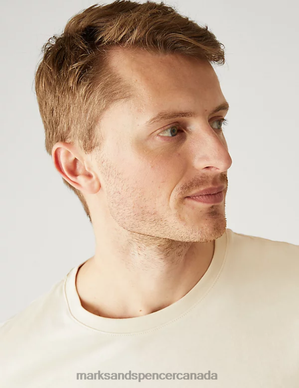Marks and Spencer sale - Men Ecru Clothing Marks & Spencer Pure Cotton Crew Neck T-Shirt 20VTD151
