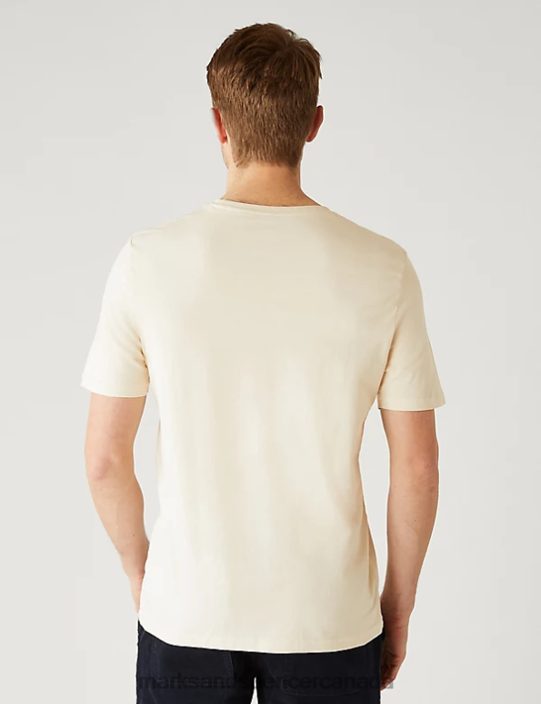 Marks and Spencer sale - Men Ecru Clothing Marks & Spencer Pure Cotton Crew Neck T-Shirt 20VTD151