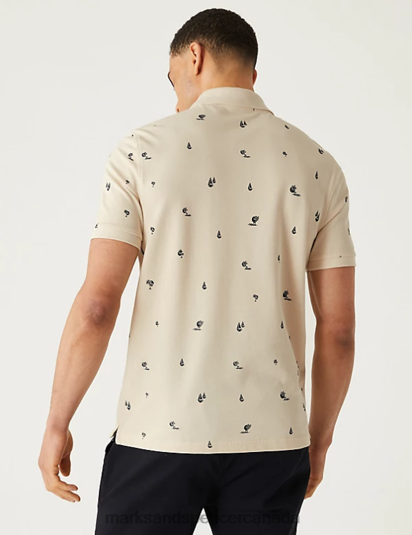 Marks and Spencer near me - Men Ecru Clothing Marks & Spencer Pure Cotton Palm Print Polo Shirt 20VTD6646