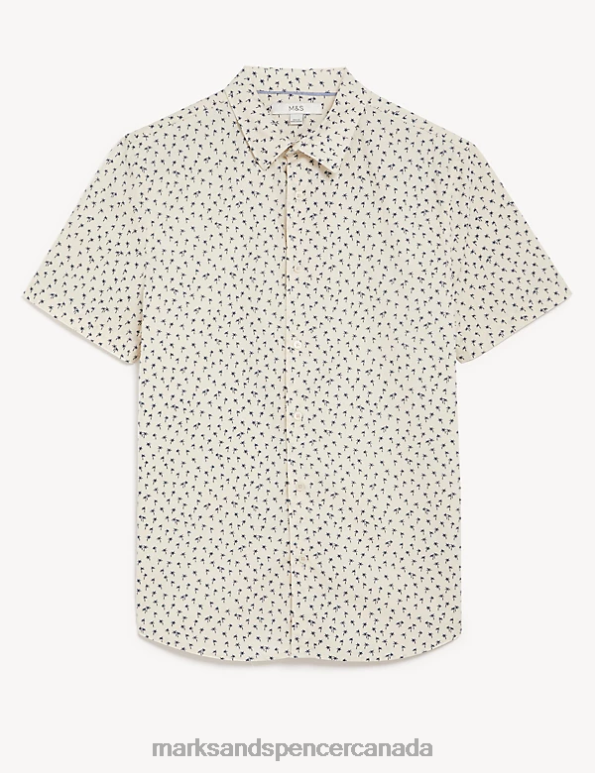 Men Ecru Clothing Marks & Spencer Pure Cotton Palm Tree Print Shirt 20VTD6331 - Marks and Spencer Canada locations
