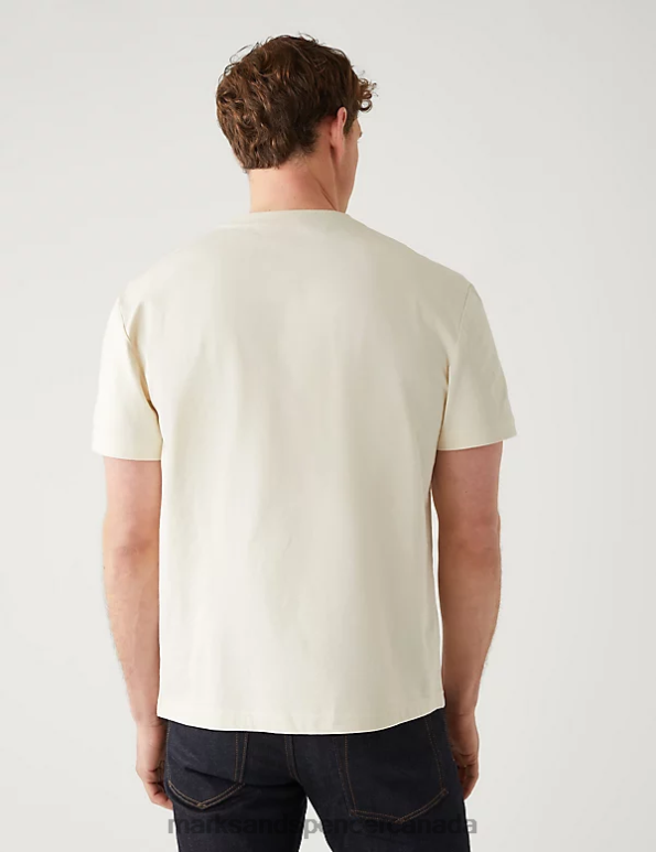 Men Ecru Clothing Marks & Spencer Pure Cotton Pizza Addict Graphic T-Shirt 20VTD6283 - Marks and Spencer Canada locations