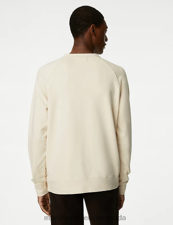 Men Ecru Clothing Marks & Spencer Pure Cotton Raglan Crew Neck Sweatshirt 20VTD7534 - Marks and Spencer online