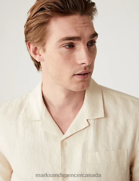 Marks and Spencer sale - Men Ecru Clothing Marks & Spencer Pure Linen Cuban Collar shirt 20VTD5999