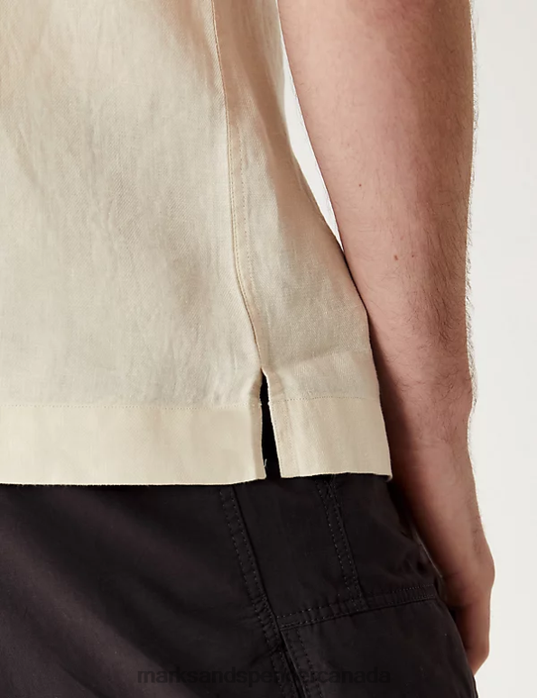 Marks and Spencer sale - Men Ecru Clothing Marks & Spencer Pure Linen Cuban Collar shirt 20VTD5999