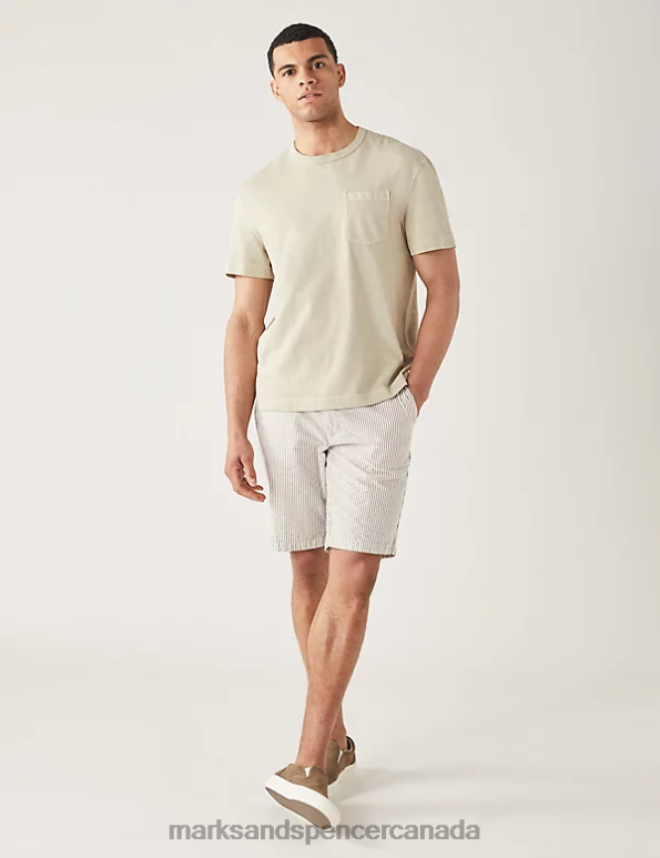 Marks and Spencer sale - Men Ecru Clothing Marks & Spencer Relaxed Fit Pure Cotton Crew Neck T-Shirt 20VTD6988