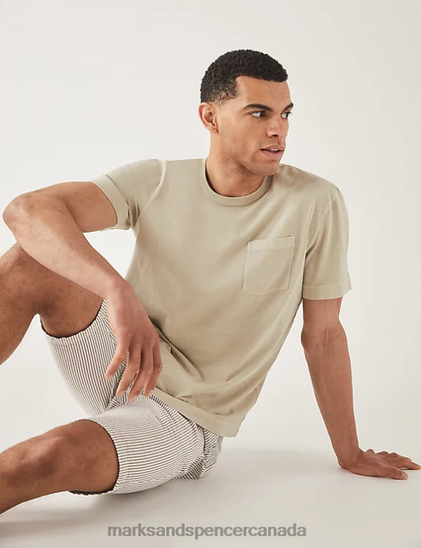 Marks and Spencer sale - Men Ecru Clothing Marks & Spencer Relaxed Fit Pure Cotton Crew Neck T-Shirt 20VTD6988