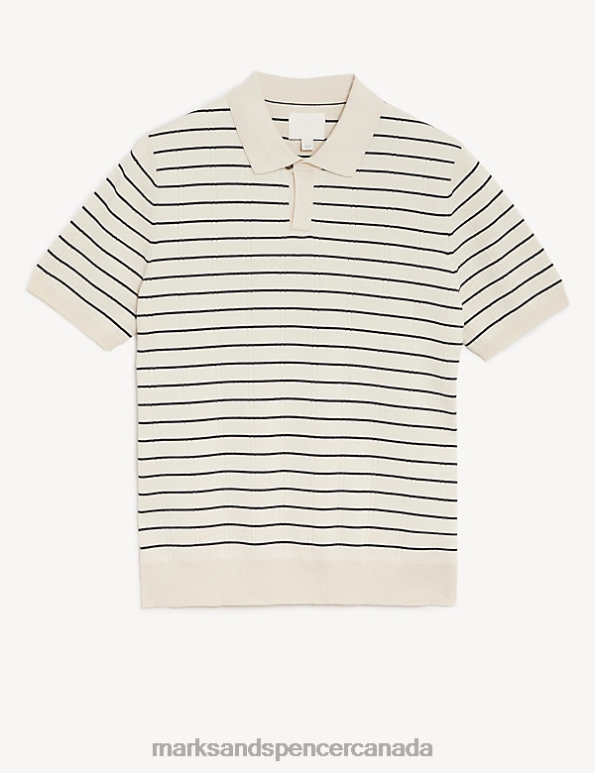 Men Ecru Clothing Marks & Spencer Skipton Supima Cotton Rich Knitted Polo Shirt 20VTD6163 - Marks and Spencer online