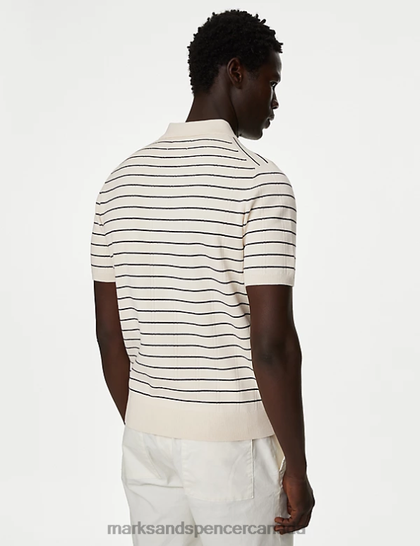 Men Ecru Clothing Marks & Spencer Skipton Supima Cotton Rich Knitted Polo Shirt 20VTD6163 - Marks and Spencer online
