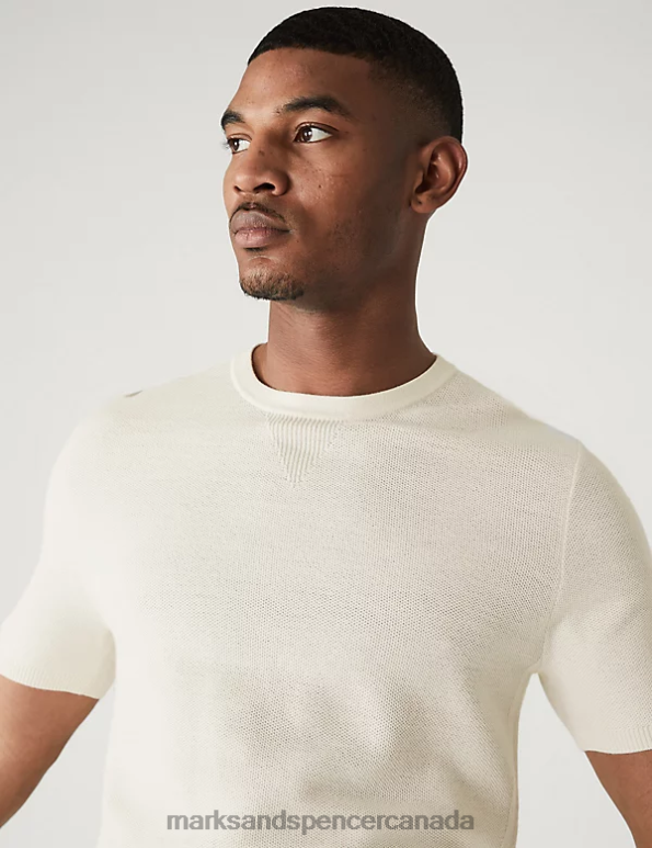 Marks and Spencer sale - Men Ecru Clothing Marks & Spencer Wool Blend Textured Knitted T-Shirt 20VTD6509