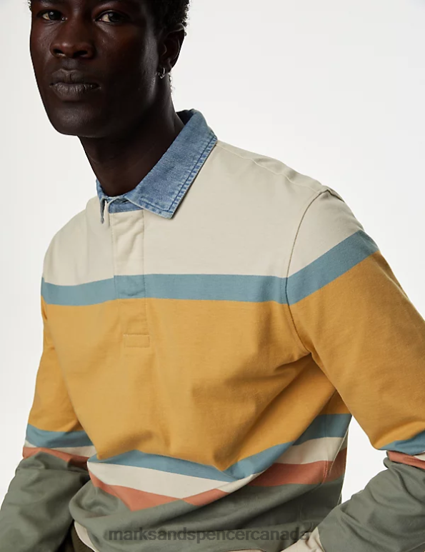 Marks and Spencer near me - Men Ecru Mix Clothing Marks & Spencer Carnegie Pure Cotton Rugby 20VTD5125