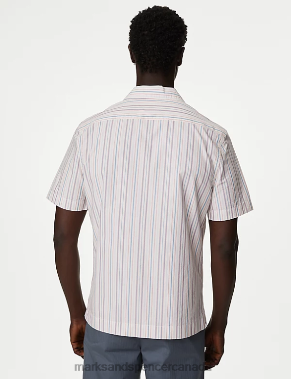 Men Ecru Mix Clothing Marks & Spencer Clarendon Pure Organic Cotton Cuban Collar Shirt 20VTD5827 - Marks and Spencer online