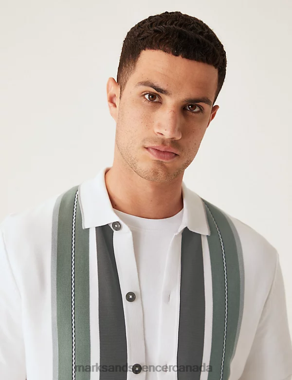 Marks and Spencer Canada - Men Ecru Mix Clothing Marks & Spencer Cotton Modal Striped Knitted Polo Shirt 20VTD5191