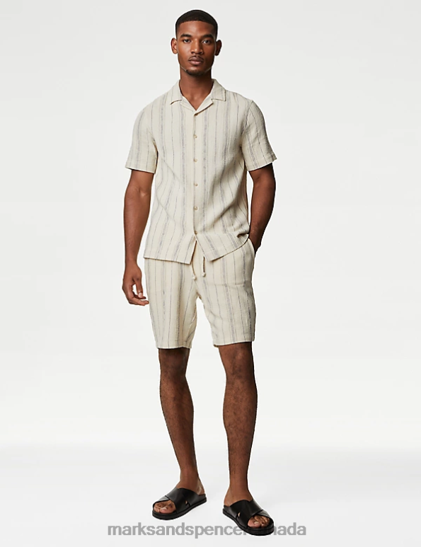 Marks and Spencer sale - Men Ecru Mix Clothing Marks & Spencer Pure Cotton Cuban Collar Shirt 20VTD5804