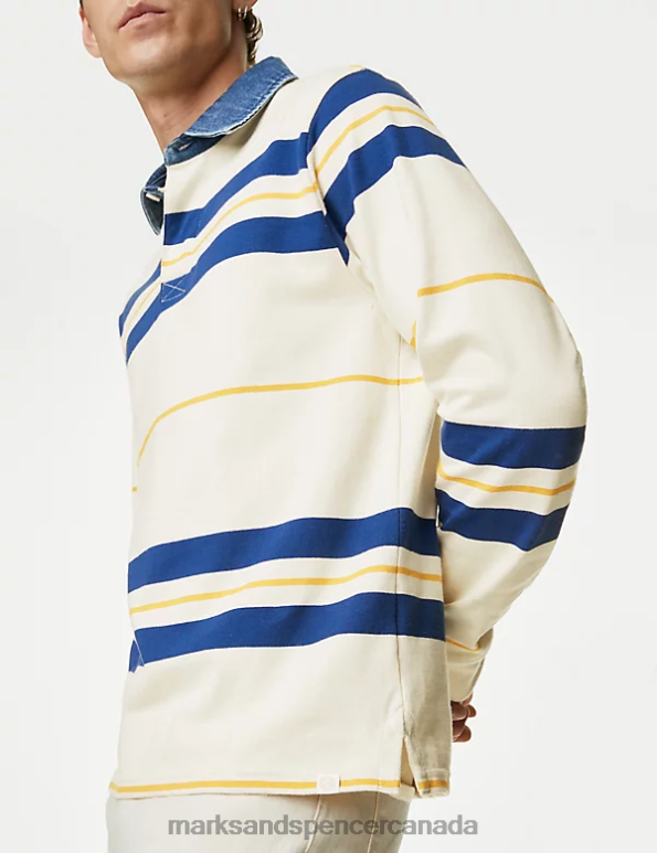 Marks and Spencer near me - Men Ecru Mix Clothing Marks & Spencer Pure Cotton Striped Rugby Shirt 20VTD4989