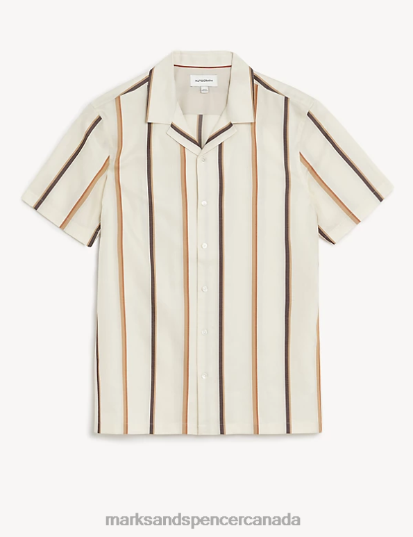 Marks and Spencer sale - Men Ecru Mix Clothing Marks & Spencer Pure Cotton Striped Shirt 20VTD5649