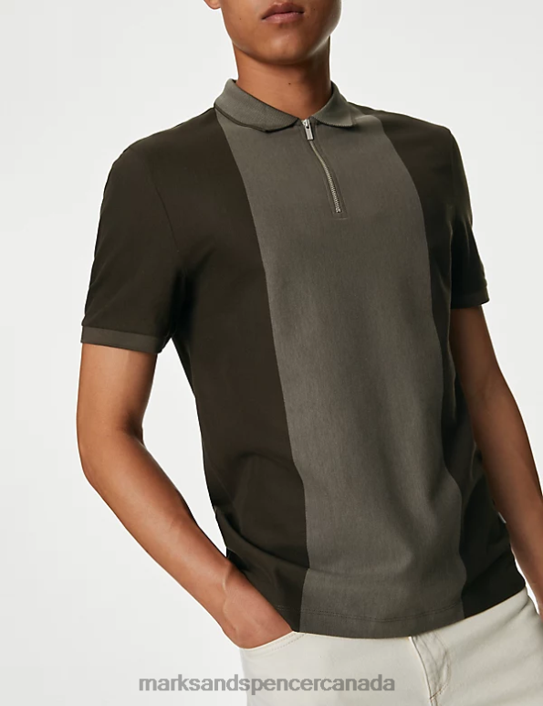 Men Evergreen Clothing Marks & Spencer Pure Cotton Half Zip Colour Block Polo Shirt 20VTD4919 - Marks and Spencer Canada locations