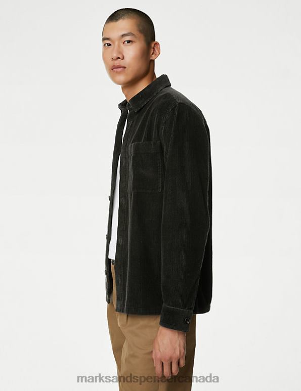 Men Forest Green Clothing Marks & Spencer Corduroy Overshirt 20VTD5538 - Marks and Spencer outlet