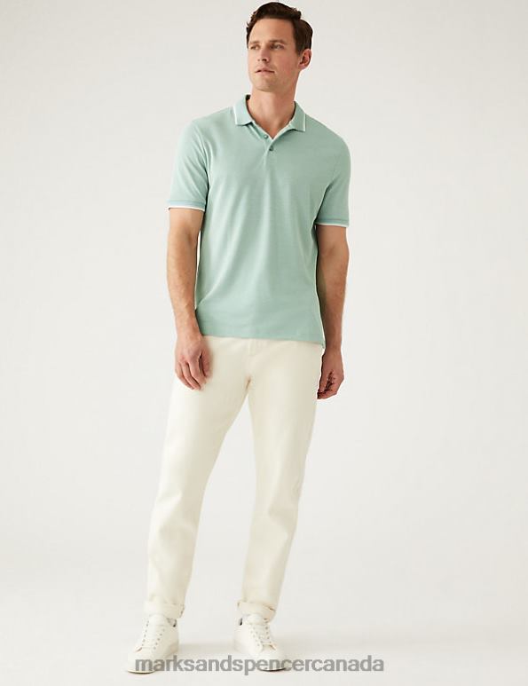 Men Fresh Green Clothing Marks & Spencer Modal Rich Tipped Collar Polo Shirt 20VTD6396 - Marks and Spencer online