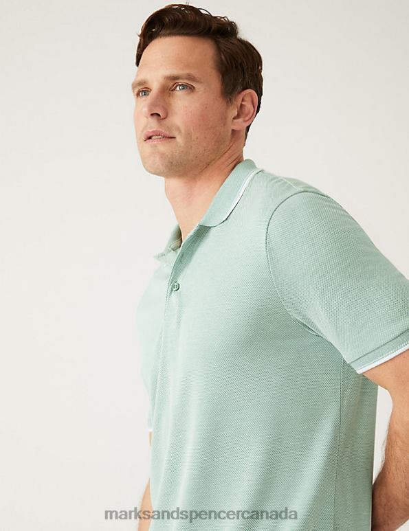 Men Fresh Green Clothing Marks & Spencer Modal Rich Tipped Collar Polo Shirt 20VTD6396 - Marks and Spencer online