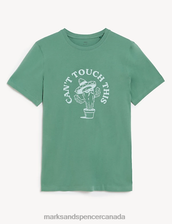 Men Fresh Green Clothing Marks & Spencer Pure Cotton Cactus Print T-Shirt 20VTD4975 - Marks and Spencer online