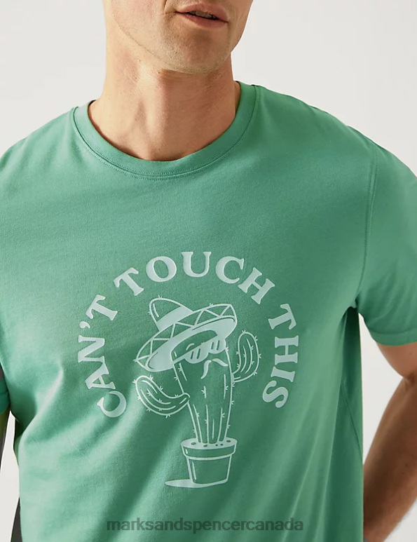 Men Fresh Green Clothing Marks & Spencer Pure Cotton Cactus Print T-Shirt 20VTD4975 - Marks and Spencer online