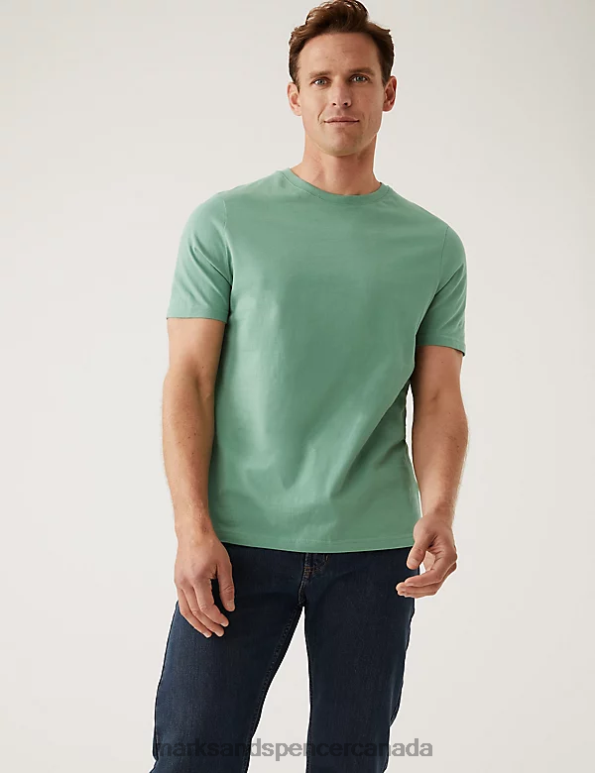 Marks and Spencer Canada - Men Fresh Green Clothing Marks & Spencer Pure Cotton Crew Neck T-Shirt 20VTD7