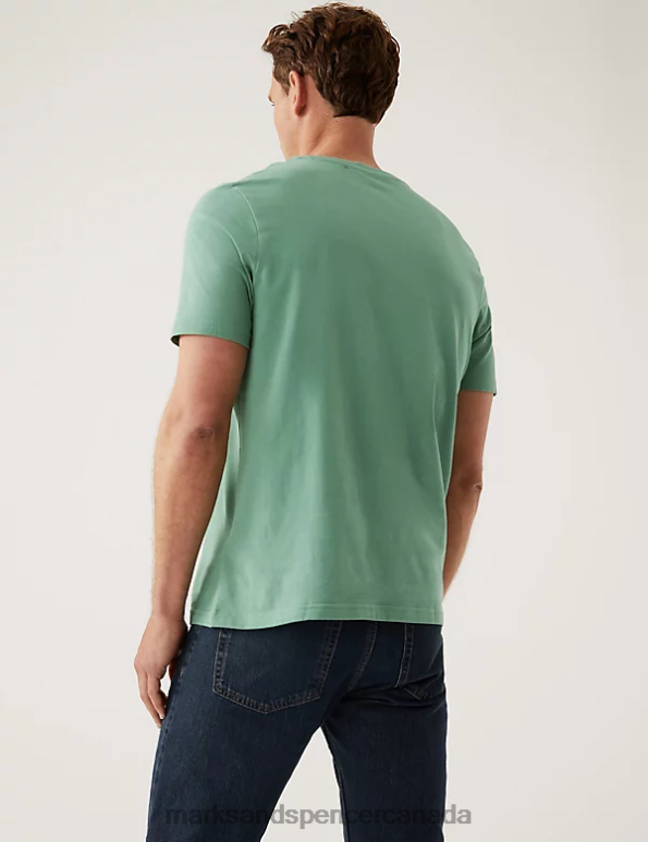 Marks and Spencer Canada - Men Fresh Green Clothing Marks & Spencer Pure Cotton Crew Neck T-Shirt 20VTD7