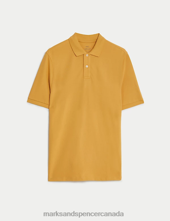 Men Gold Clothing Marks & Spencer Pure Cotton Pique Polo Shirt 20VTD213 - Marks and Spencer Canada locations