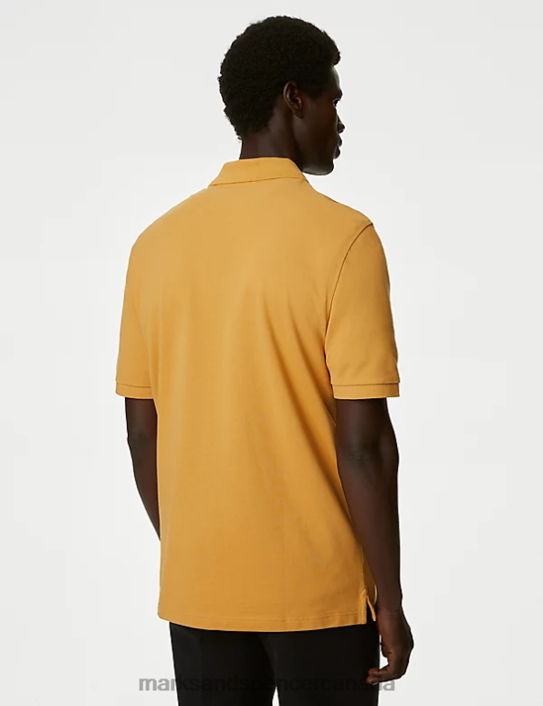 Men Gold Clothing Marks & Spencer Pure Cotton Pique Polo Shirt 20VTD213 - Marks and Spencer Canada locations