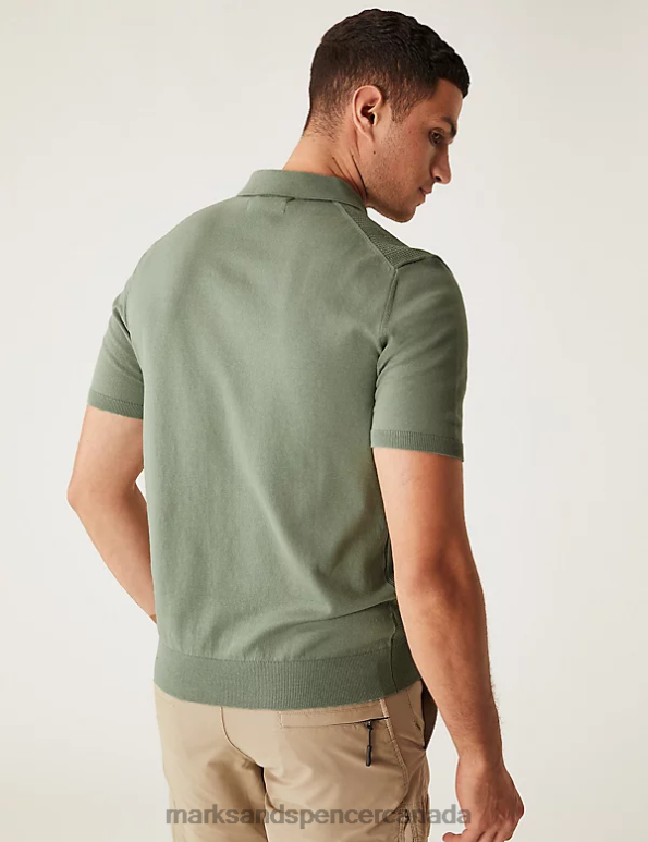 Men Green Clothing Marks & Spencer Cotton Rich Textured Knitted Polo Shirt 20VTD6277 - Marks and Spencer outlet