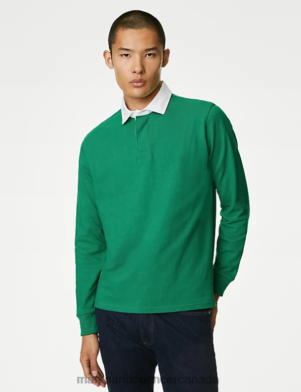Marks and Spencer near me - Men Green Clothing Marks & Spencer Pure Cotton Rugby Shirt 20VTD6556