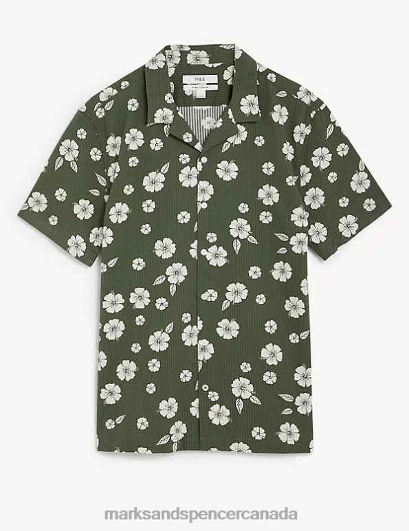 Marks and Spencer near me - Men Green Clothing Marks & Spencer Pure Cotton Seersucker Cuban Collar Shirt 20VTD6138