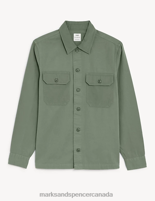 Men Green Clothing Marks & Spencer Pure Cotton Utility Overshirt 20VTD5566 - Marks and Spencer Canada locations