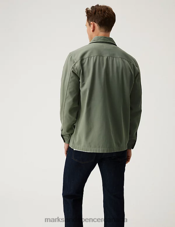 Men Green Clothing Marks & Spencer Pure Cotton Utility Overshirt 20VTD5566 - Marks and Spencer Canada locations