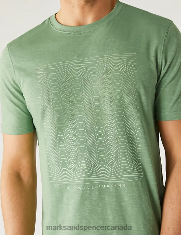 Men Green Clothing Marks & Spencer Pure Cotton Wave Graphic Crew Neck T-Shirt 20VTD5047 - Marks and Spencer online