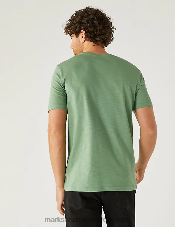 Men Green Clothing Marks & Spencer Pure Cotton Wave Graphic Crew Neck T-Shirt 20VTD5047 - Marks and Spencer online