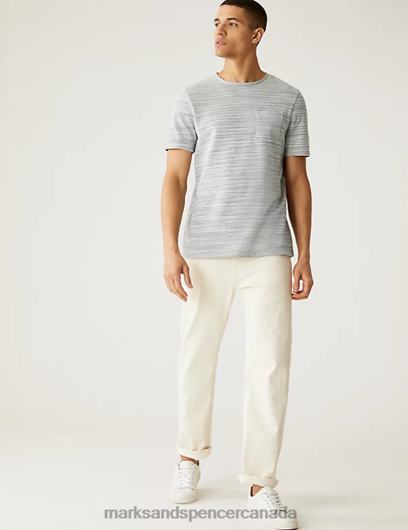 Marks and Spencer sale - Men Green Mix Clothing Marks & Spencer Cotton Rich Textured Crew Neck T-Shirt 20VTD5166