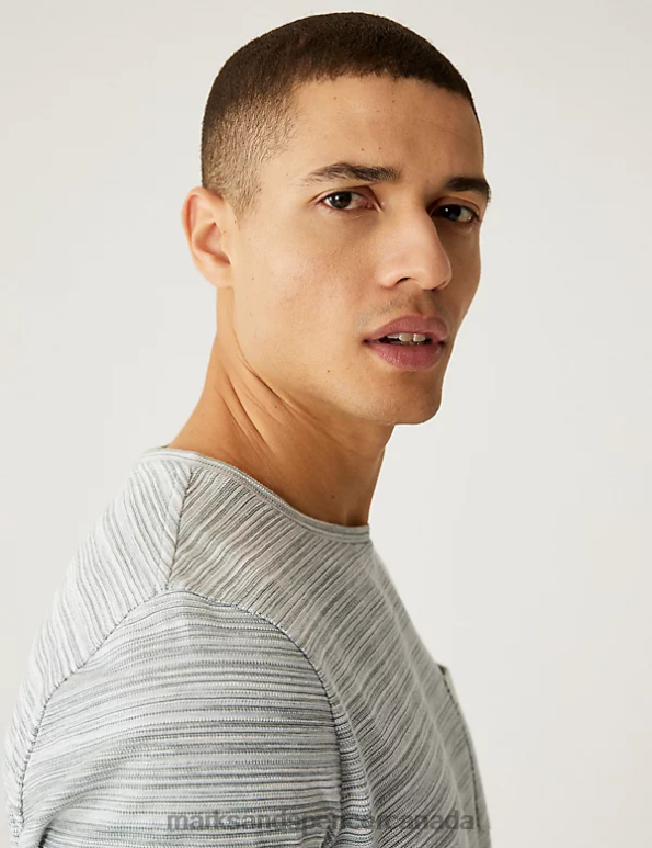 Marks and Spencer sale - Men Green Mix Clothing Marks & Spencer Cotton Rich Textured Crew Neck T-Shirt 20VTD5166
