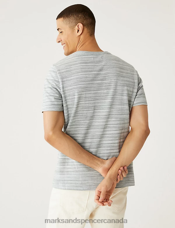 Marks and Spencer sale - Men Green Mix Clothing Marks & Spencer Cotton Rich Textured Crew Neck T-Shirt 20VTD5166