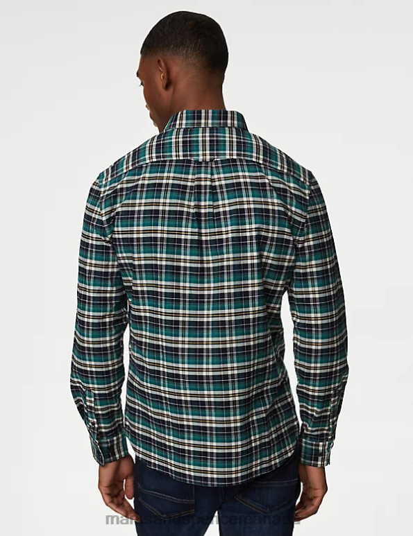 Marks and Spencer Canada - Men Green Mix Clothing Marks & Spencer Easy Iron Pure Cotton Check Oxford Shirt 20VTD5067
