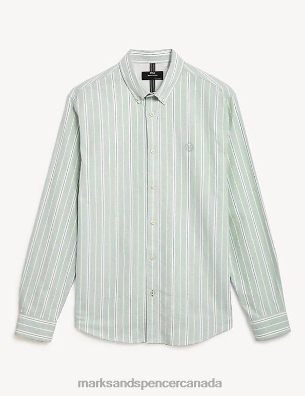 Marks and Spencer near me - Men Green Mix Clothing Marks & Spencer Pure Cotton Striped Oxford Shirt 20VTD5968